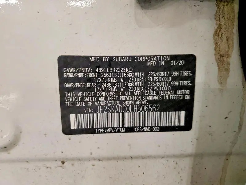 2020 SUBARU FORESTER   