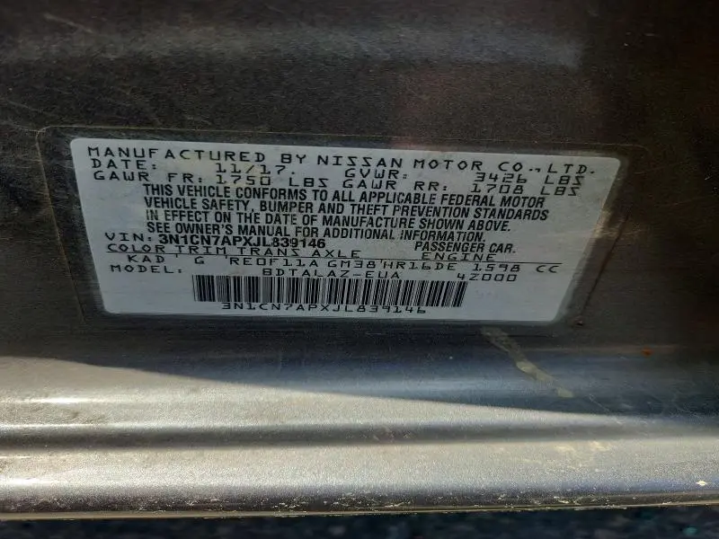 2018 NISSAN VERSA S PLUS  