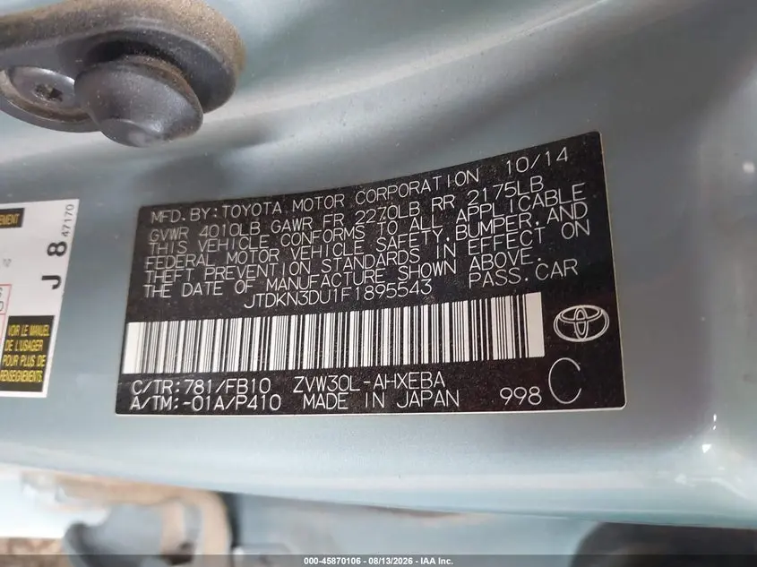 2015 TOYOTA PRIUS TWO
