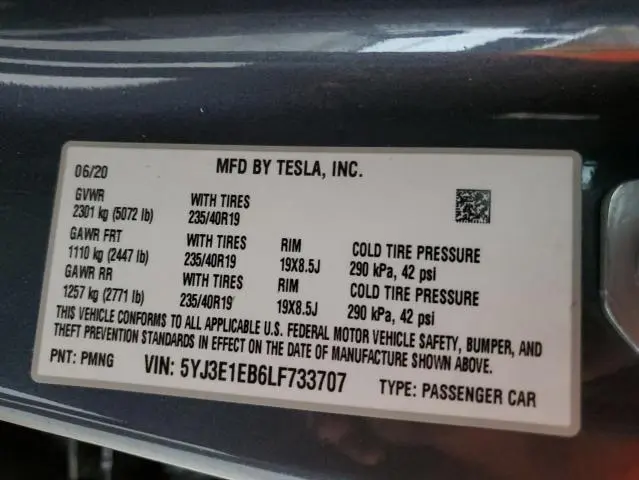 2020 TESLA MODEL 3   