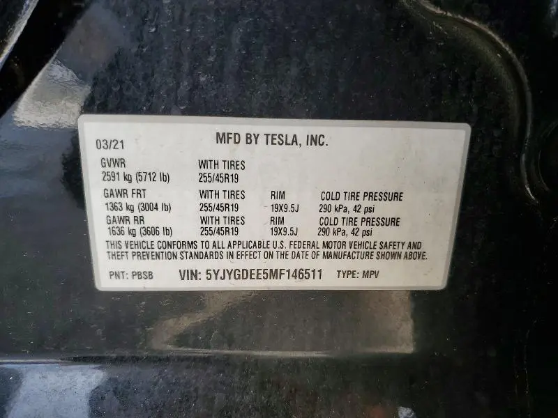 2021 TESLA MODEL Y   