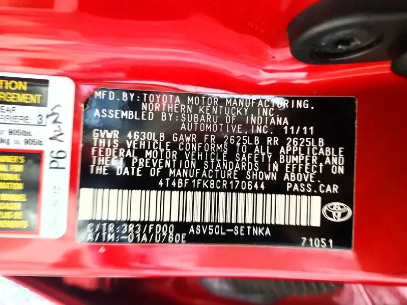 2012 TOYOTA CAMRY BASE  