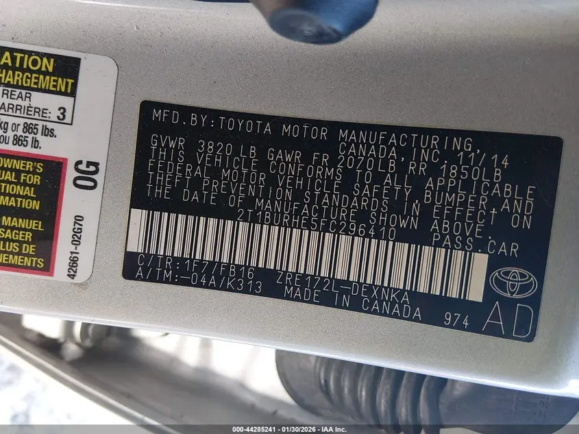 2015 TOYOTA COROLLA LE