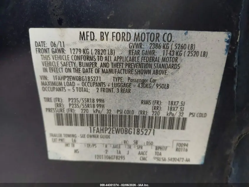 2011 FORD TAURUS SEL