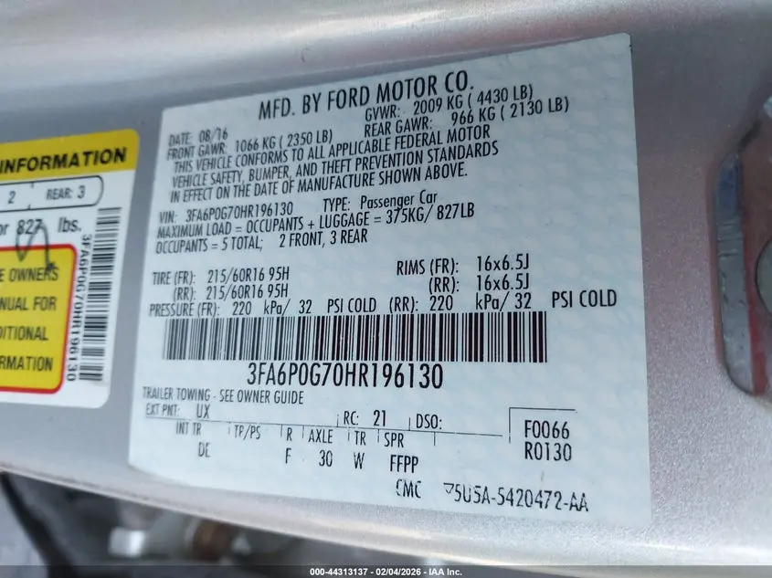 2017 FORD FUSION S