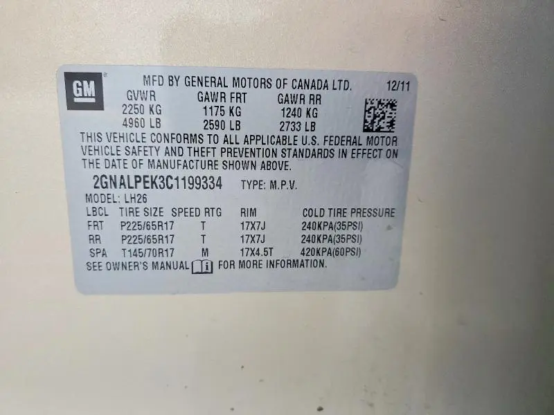 2012 CHEVROLET EQUINOX LT  