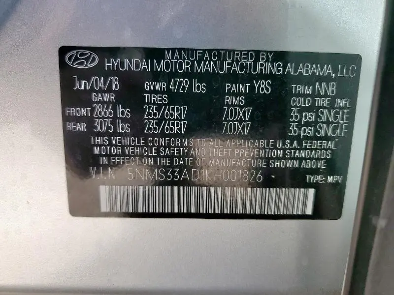 2019 HYUNDAI SANTA FE SEL  