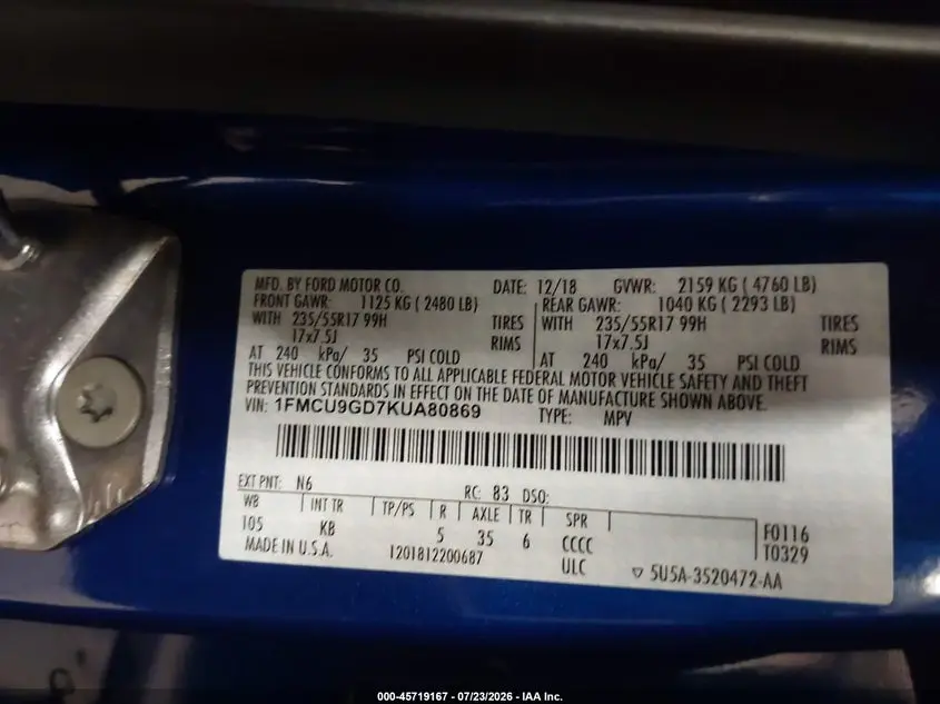 2019 FORD ESCAPE SE