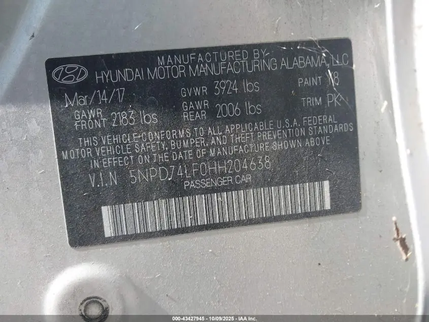 2017 HYUNDAI ELANTRA SE