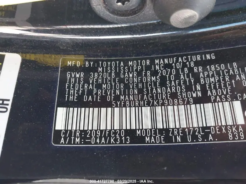 2019 TOYOTA COROLLA SE