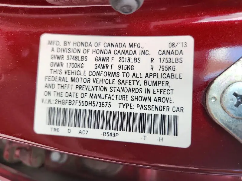 2013 HONDA CIVIC LX  