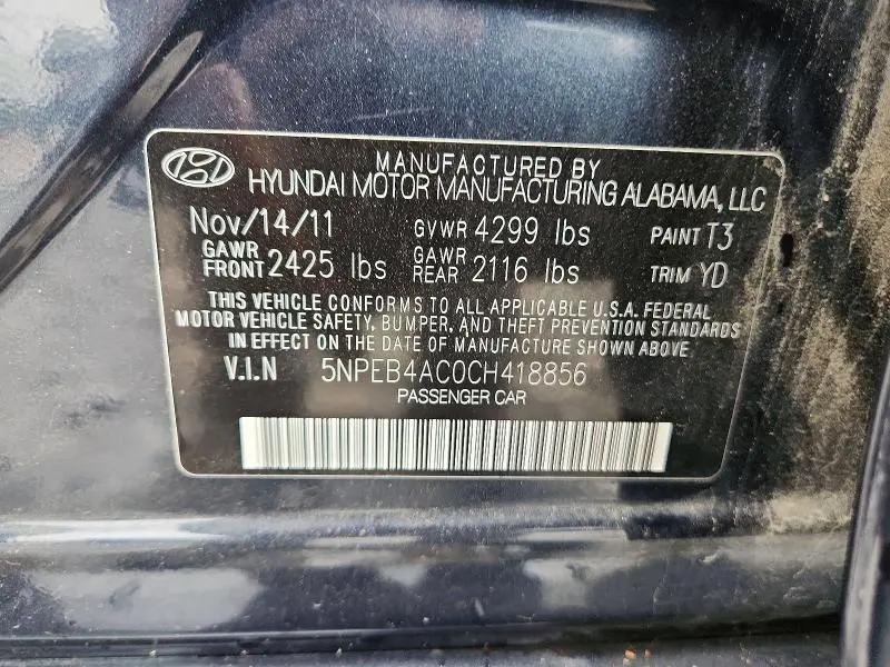 2012 HYUNDAI SONATA   