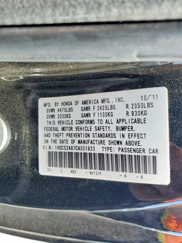 2012 HONDA ACCORD EXL  