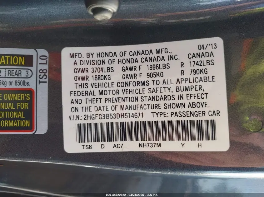 2013 HONDA CIVIC LX