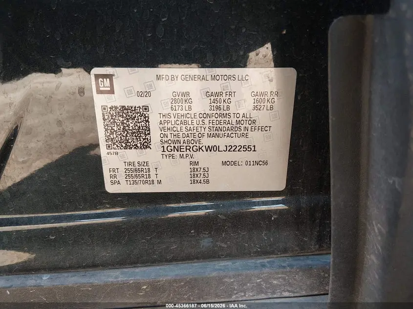 2020 CHEVROLET TRAVERSE FWD LT CLOTH