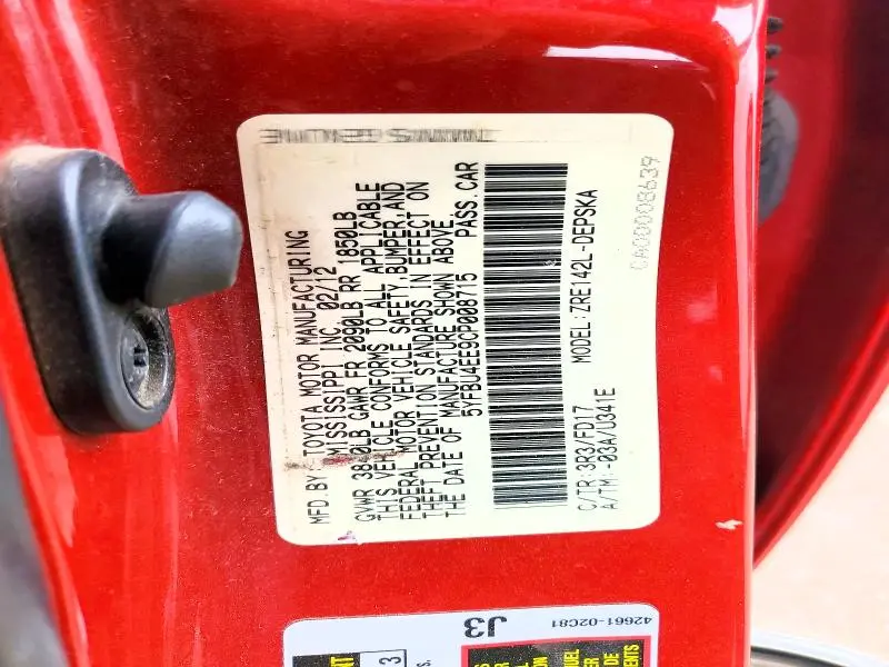 2012 TOYOTA COROLLA BASE  