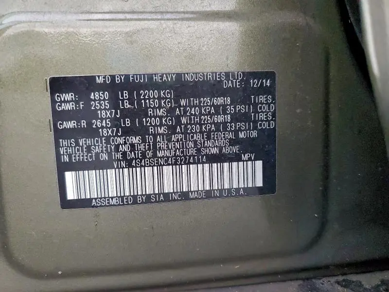 2015 SUBARU OUTBACK 3.6R LIMITED  