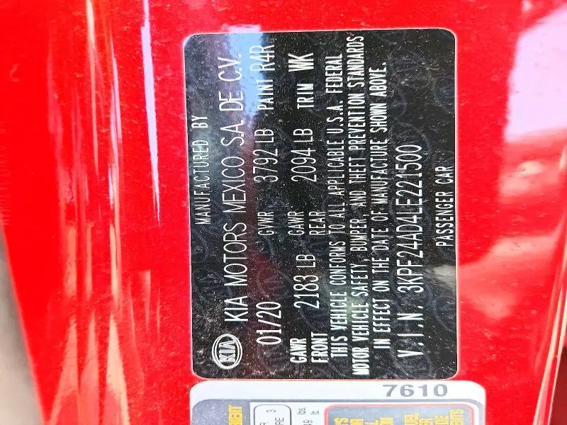 2020 KIA FORTE LXS  