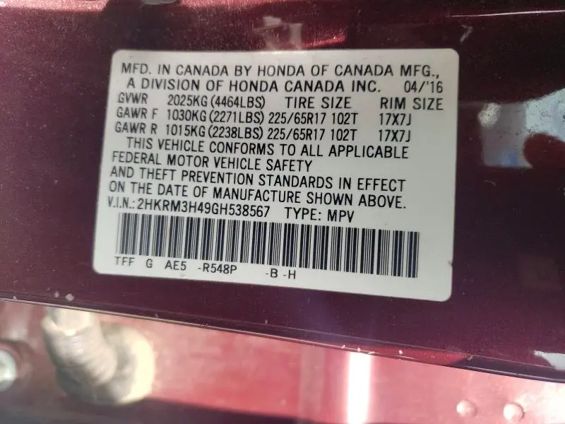 2016 HONDA CR-V SE  
