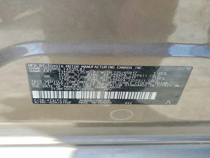 2012 TOYOTA RAV4 BASE  