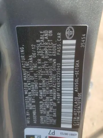 2012 TOYOTA CAMRY BASE