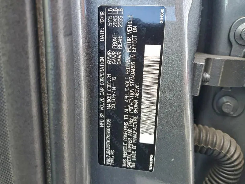 2019 VOLVO S60 T6 MOMENTUM  