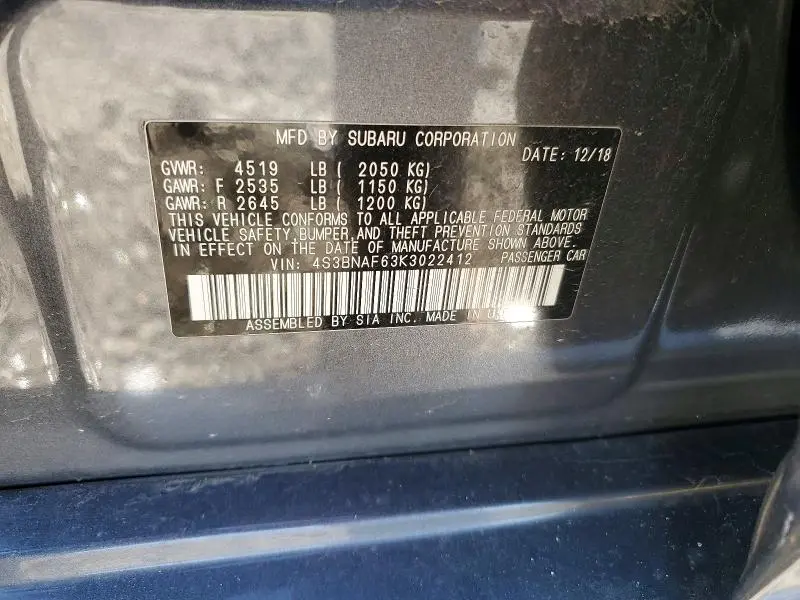 2019 SUBARU LEGACY 2.5I PREMIUM  