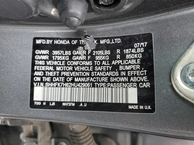 2017 HONDA CIVIC EX  