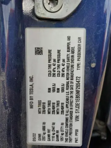 2022 TESLA MODEL 3   