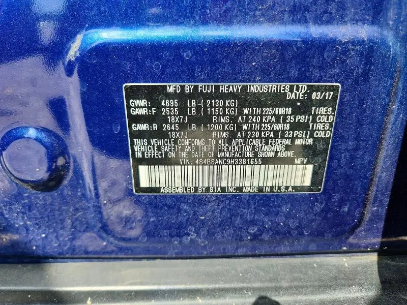 2017 SUBARU OUTBACK 2.5I LIMITED  