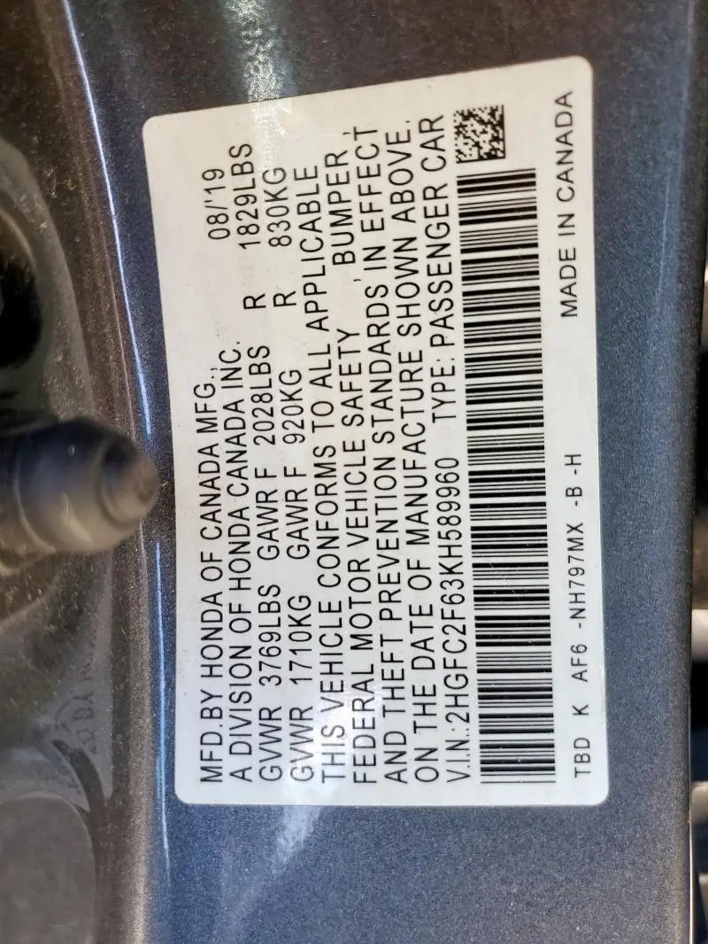 2019 HONDA CIVIC LX  