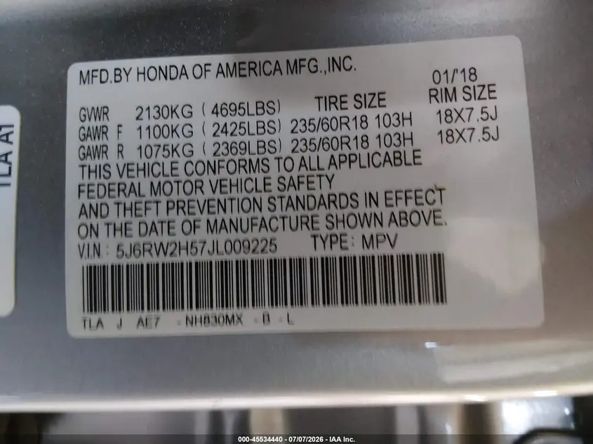 2018 HONDA CR-V EX