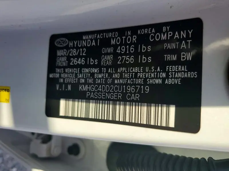 2012 HYUNDAI GENESIS 3.8L  