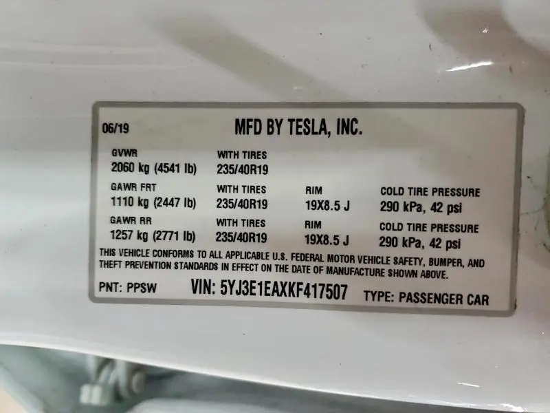 2019 TESLA MODEL 3   