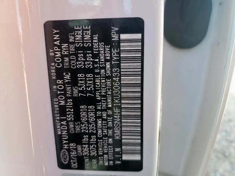 2019 HYUNDAI SANTA FE XL SE  