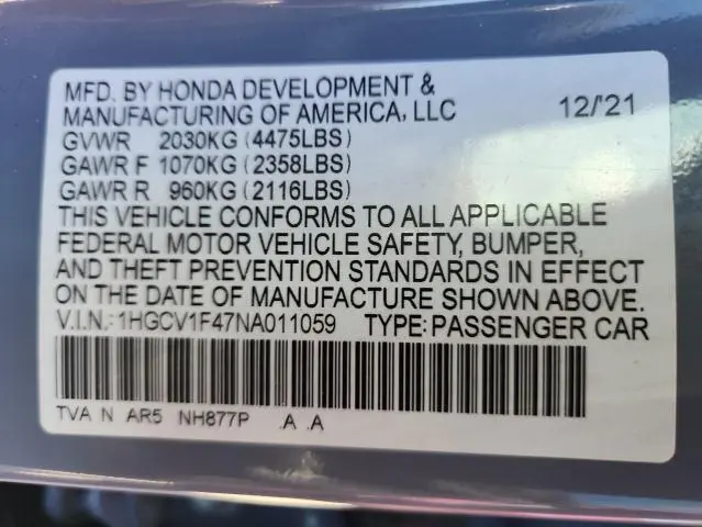 2022 HONDA ACCORD SPORT SE  