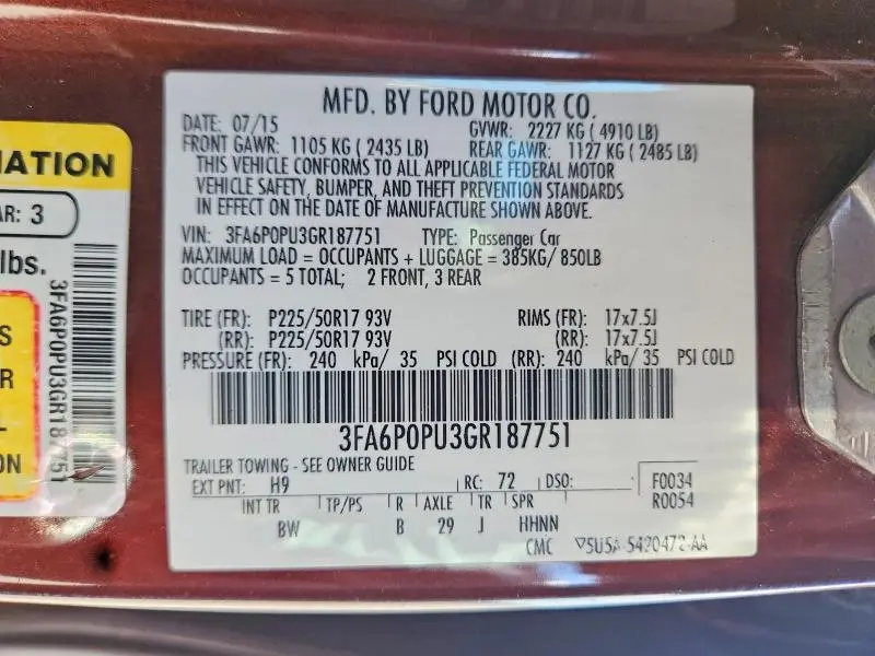 2016 FORD FUSION SE PHEV  