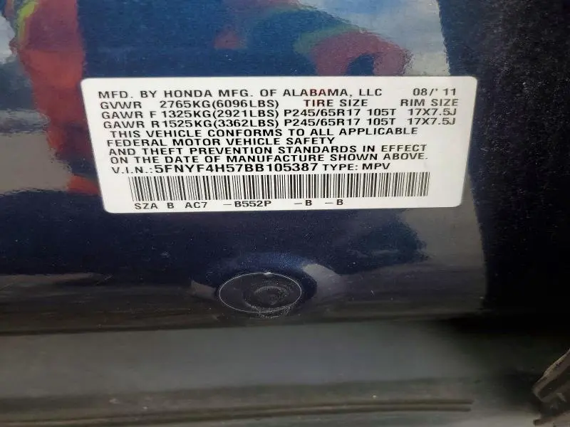 2011 HONDA PILOT EXL  