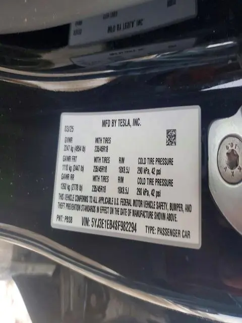 2025 TESLA MODEL 3   