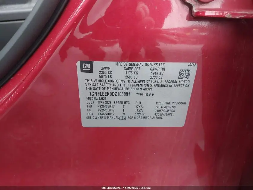 2013 CHEVROLET EQUINOX 1LT