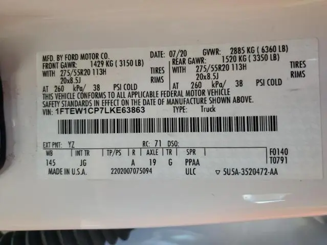 2020 FORD F150 SUPERCREW  