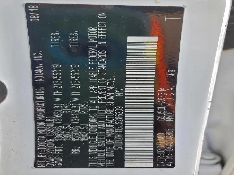 2018 TOYOTA HIGHLANDER LIMITED  