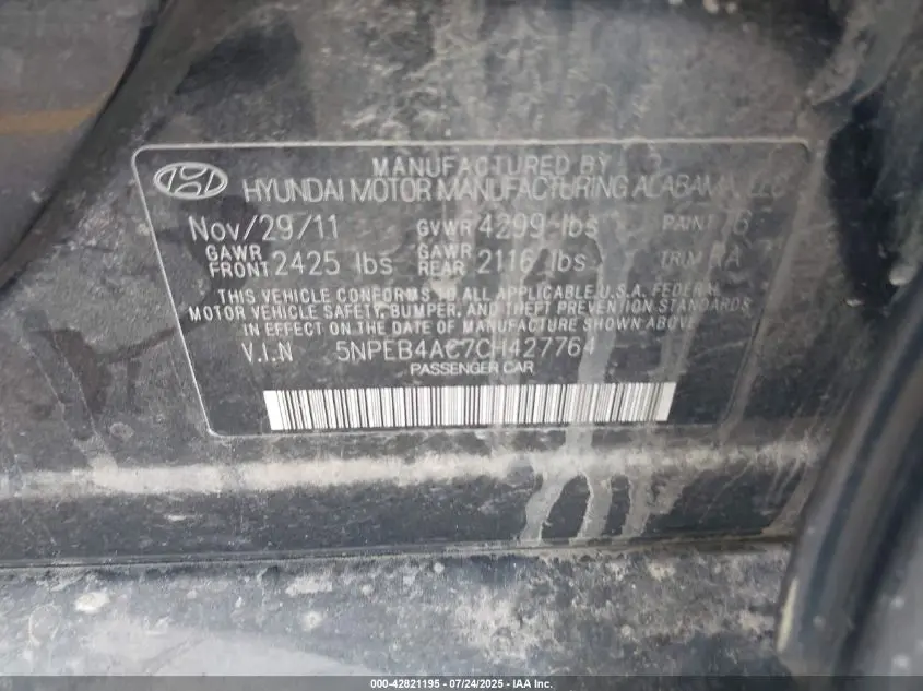 2012 HYUNDAI SONATA GLS