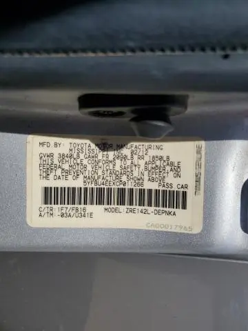 2012 TOYOTA COROLLA BASE  