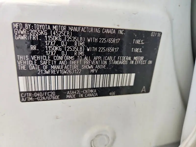 2016 TOYOTA RAV4 XLE  