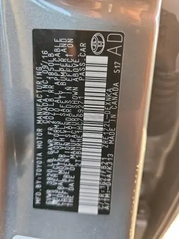 2017 TOYOTA COROLLA L  