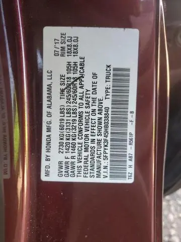 2017 HONDA RIDGELINE RTS  