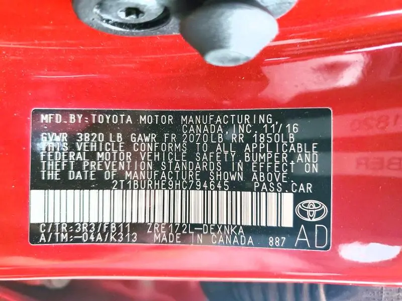 2017 TOYOTA COROLLA LE  