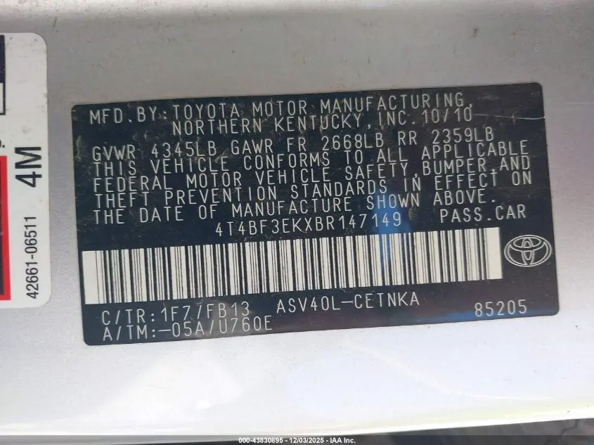 2011 TOYOTA CAMRY LE