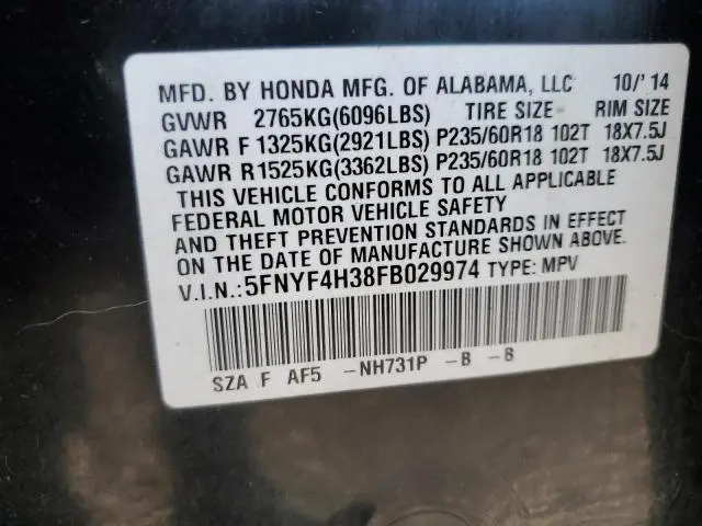 2015 HONDA PILOT SE  
